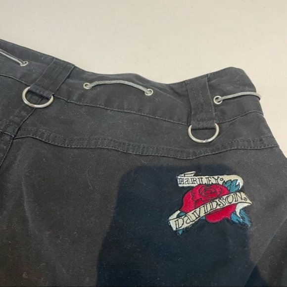 HARLEY DAVIDSON MID RISE D RING EMBROIDERED PATCH ZIP FLARE CARGO PANTS BLACK 6 - Picture 5 of 7